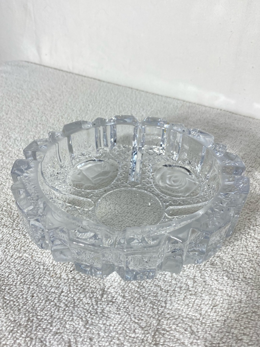 Vintage Clear Cut Glass Decorative Ashtray Candy Dish Cottagecore Grannycore